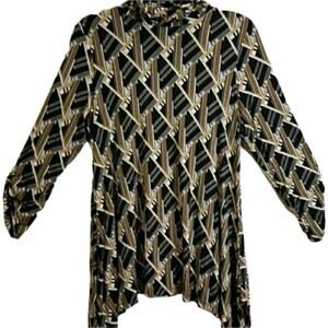 Abstract Print Dana Buchman Cotton 3/4 Sleeve Tunic Blouse Women's Size Medium